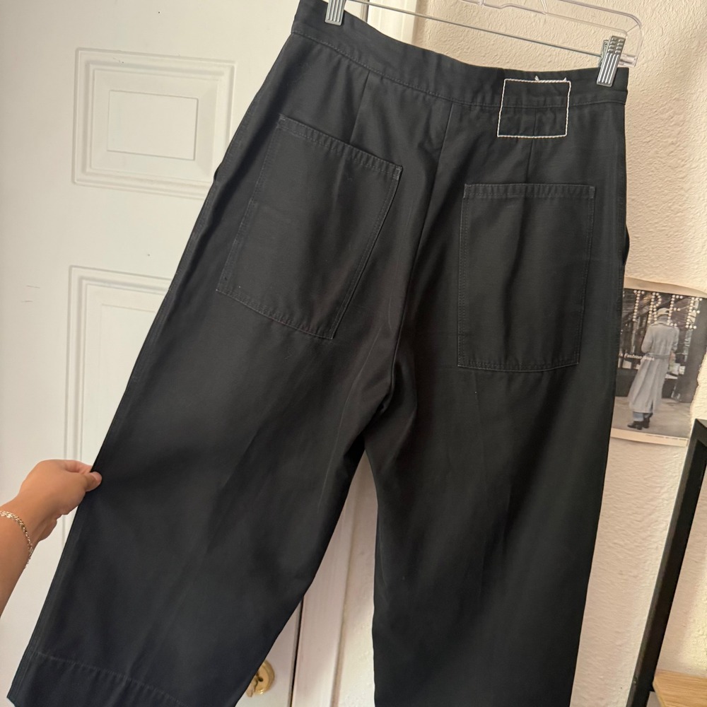 BASSIKE black wide leg cotton balloon barrel croppers trousers pants - Picture 5 of 7